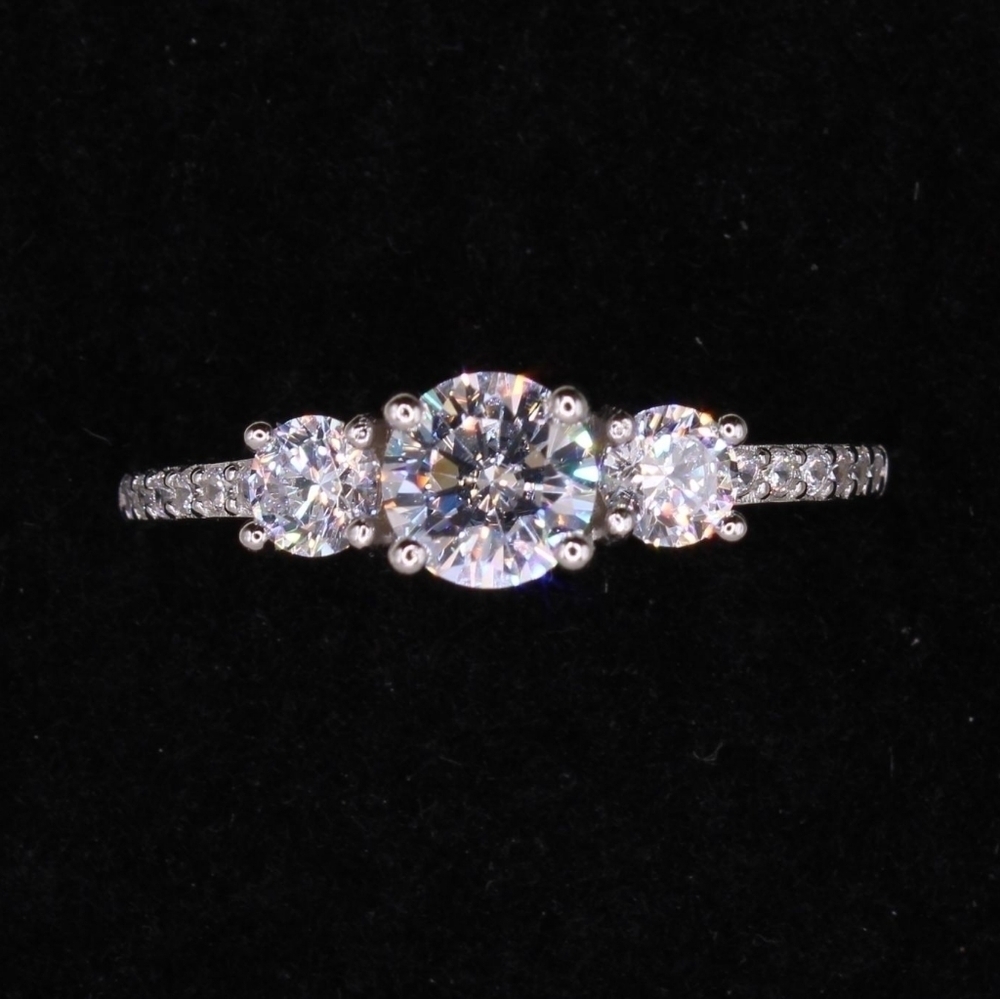 3 Stone 925 Sterling Silver Engagement Ring
